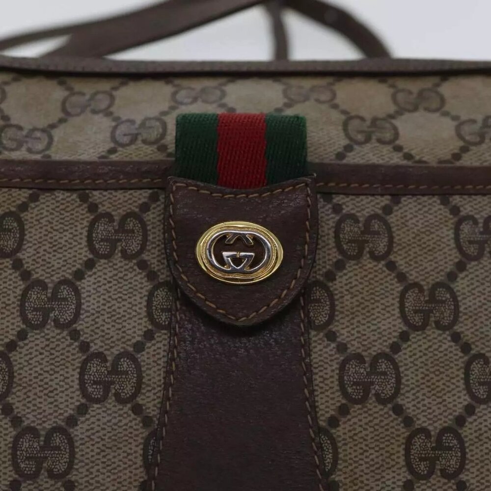 GUCCI GG Supreme Web Sherry Line Shoulder Bag PVC Beige - Picture 10 of 16